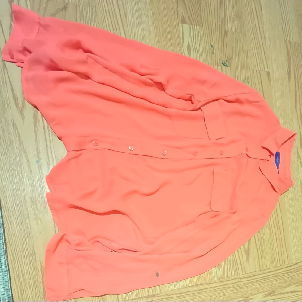 Women's Coral Button-Up Blouse